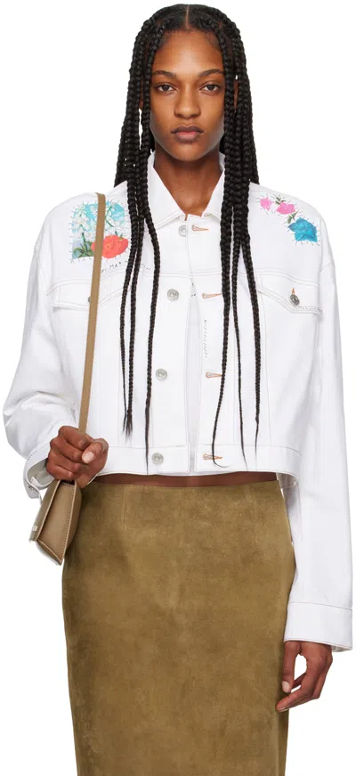 MARNI WHITE FLOWER PATCHES DENIM JACKET