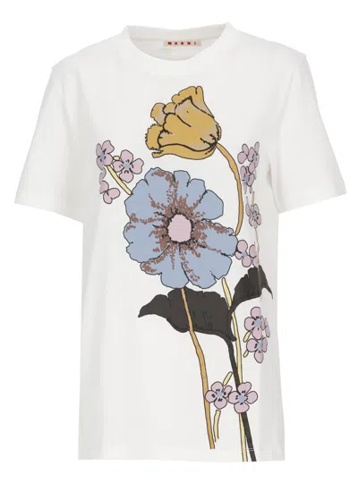 Marni White Front Print Cotton T-shirt