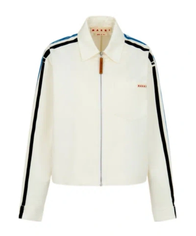 Marni White Gabardine Zip Overshirt With Stripes