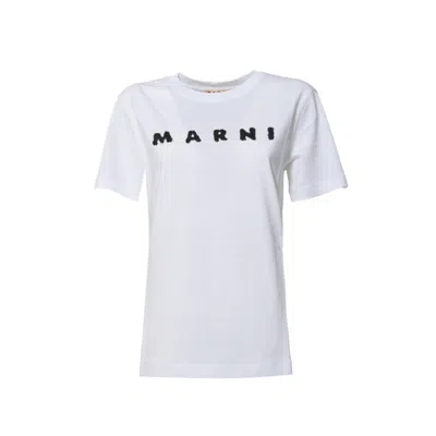 Marni White Jersey T-shirt With Scribbled Logo