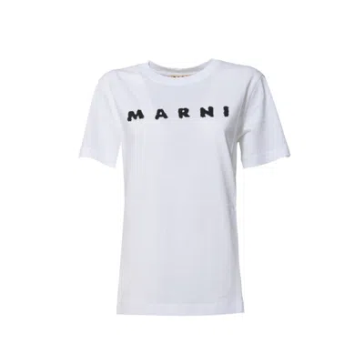 MARNI WHITE JERSEY T-SHIRT WITH SCRIBBLED LOGO
