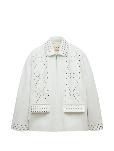 Marni White Leather Jacket With Studs