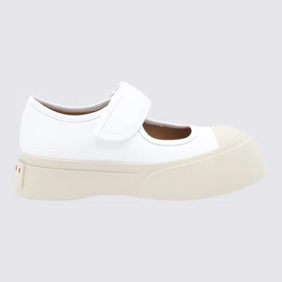 Marni White Leather Mary Jane Flats In Lily White