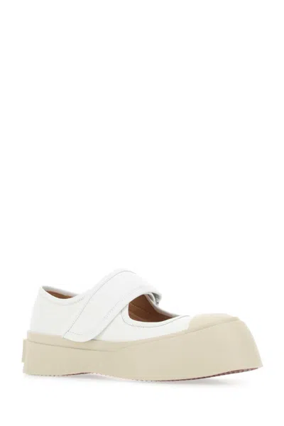 Marni White Leather Mary Jane Sneakers In 00w01