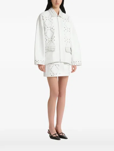 Marni White Leather Mini Skirt With Studs In Multi
