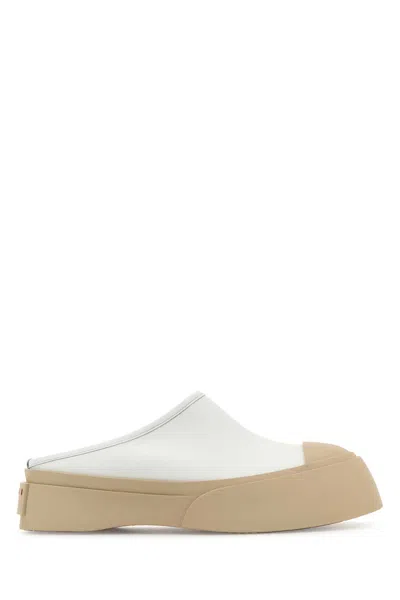 Marni White Leather Pablo Slippers In Lilywhite