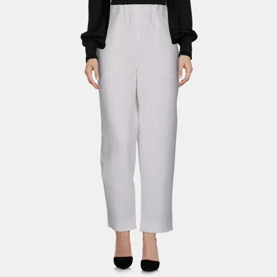 Pre-owned Marni White Linen-blend Elastic Waist Trousers M (it 42)