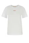 Marni White Crewneck T-shirt With Logo Patch On The Front In Cotton Woman