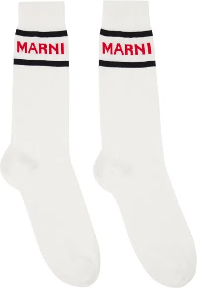 Marni White Logo Cuffs Socks In 00w01 Lily White