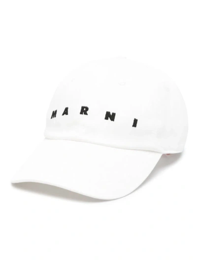 MARNI WHITE LOGO-EMBROIDERED ORGANIC COTTON CAP