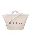 Marni Tropicalia Small Trapezoidal Woven Tote Bag In White