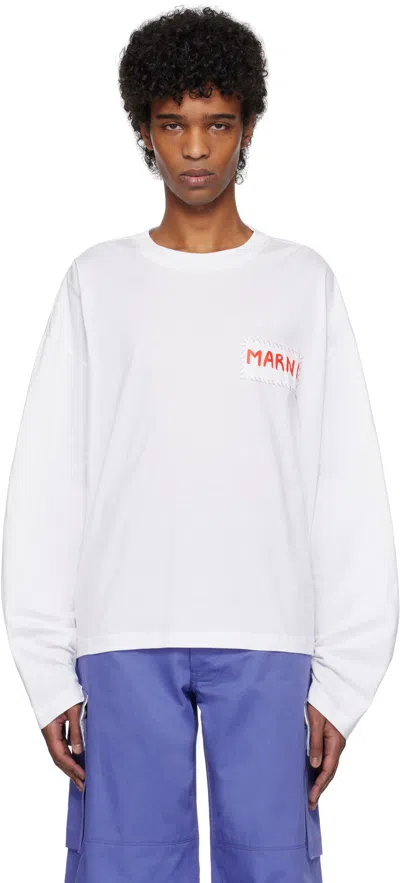 Marni White Logo Patch Long Sleeve T-shirt In 00w01 Lily White