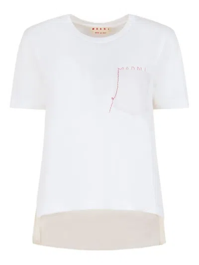 Marni Cotton T-shirt With Embroidered Logo Clothing In White