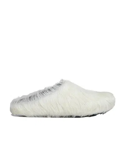 Marni White Long Hair Calfskin Fussbett Sabot