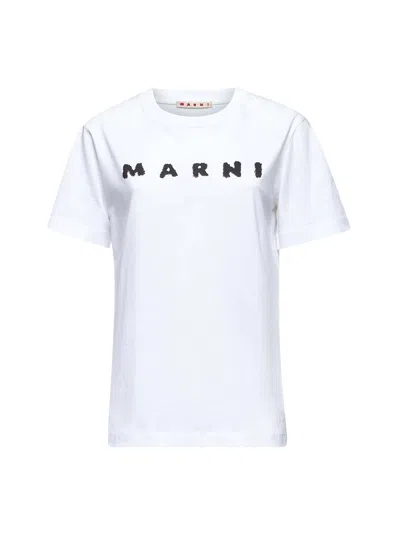 Marni White Jersey T-shirt With Scribbled Logo