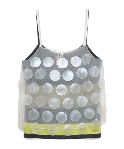 Marni White Mother-of-pearl Maxi Sequin Top In Gray