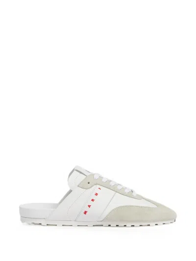 Marni White Nappa Leather And Suede Softy Soccer Slip-on Sneakers