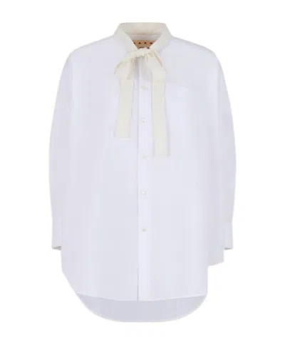Marni White Organic Poplin Shirt With Bow