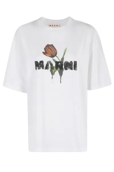 Marni Jersey Logo Short Sleeved T-shirt In White