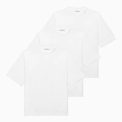 MARNI WHITE OVERSIZED T-SHIRT WITH RED LOGO EMBROIDERY