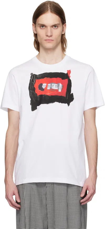 Marni White Painted Collage Logo T-shirt In Multicolor