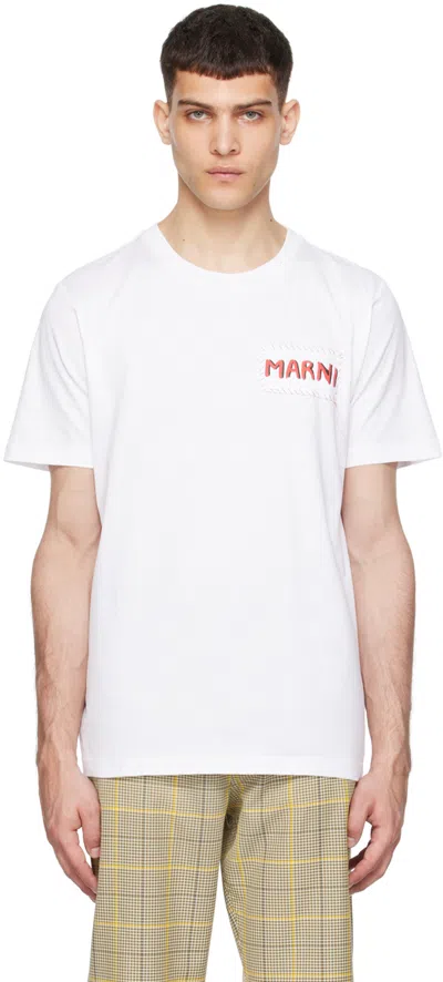 Marni White Patch T-shirt In 00w01 Lily White