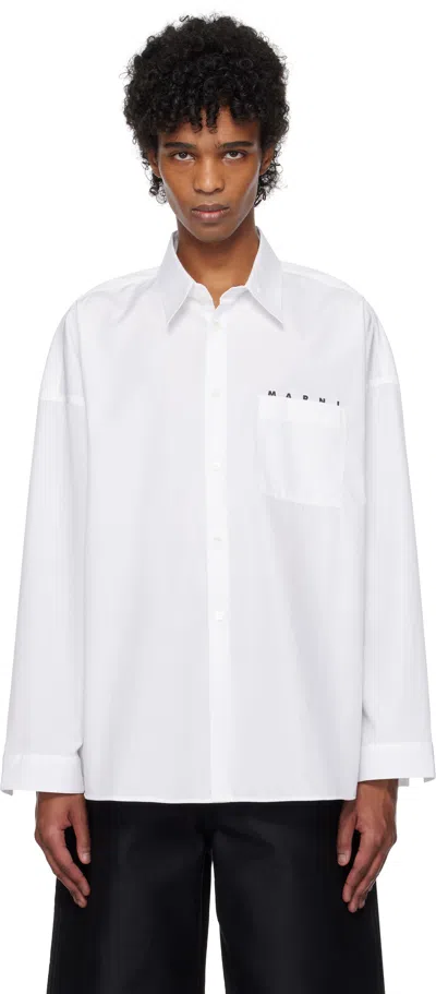 Marni White Peeping  Logo Organic Poplin Shirt In Low01 Lily White