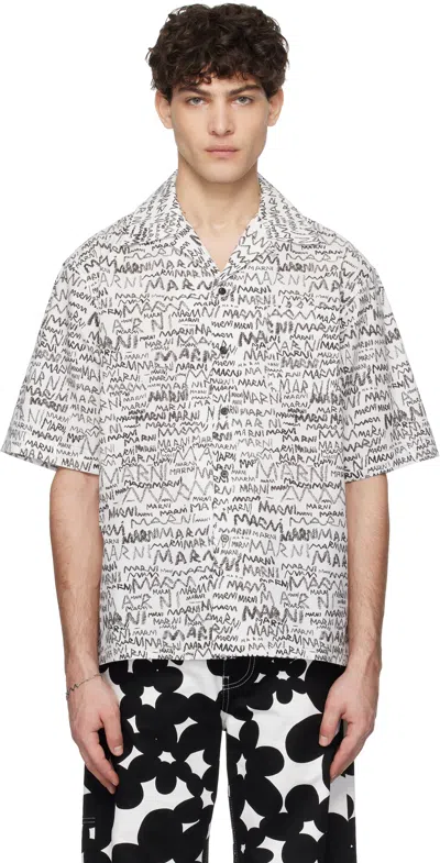 Marni Pencil Logo Print Shirt In White