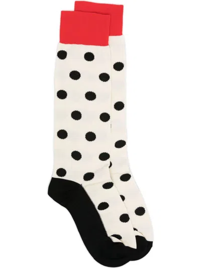 MARNI WHITE POLKA DOT-PRINT RIBBED SOCKS
