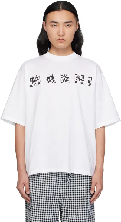 MARNI WHITE POP FIELDS 'MARNI' LOGO T-SHIRT