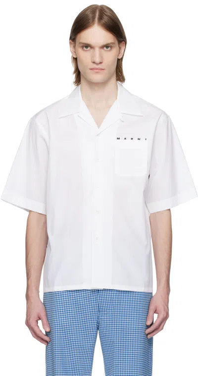 Marni White Poplin Bowling Hidden Logo Shirt In Low01 Lily White