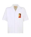 Marni White Poplin Bowling Shirt With Fawn Patch In Lily White