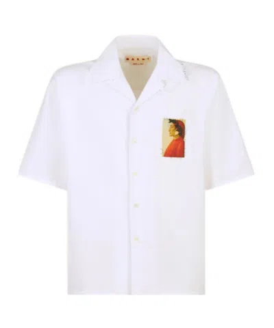 Marni White Poplin Bowling Shirt With Fawn Patch In Lily White