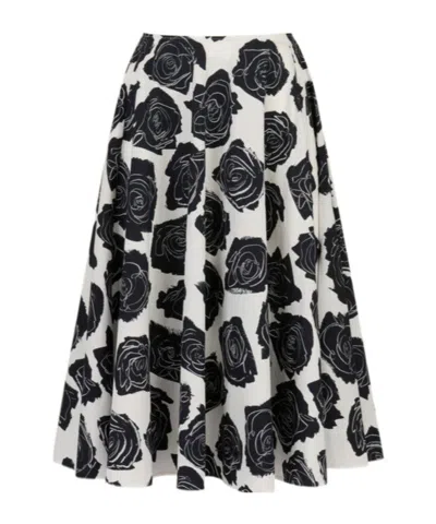 Marni White Poplin Midi Skirt With Luna Print