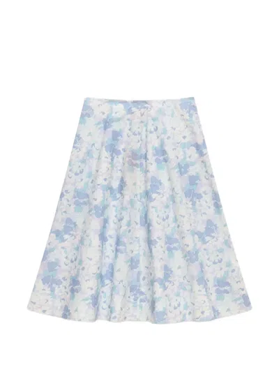 Marni White Poplin Midi-skirt With Pop Flowers Print In Animal Print