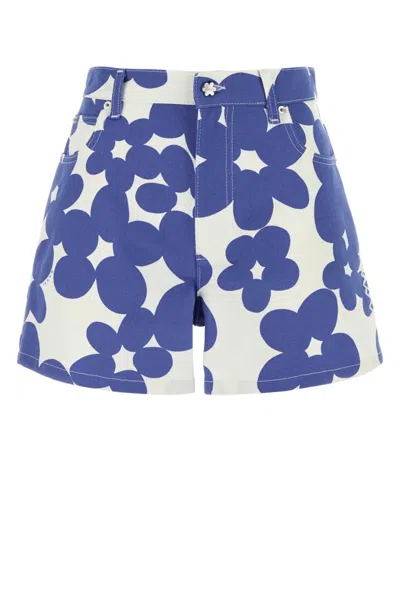 MARNI WHITE PRINTED DENIM SHORTS