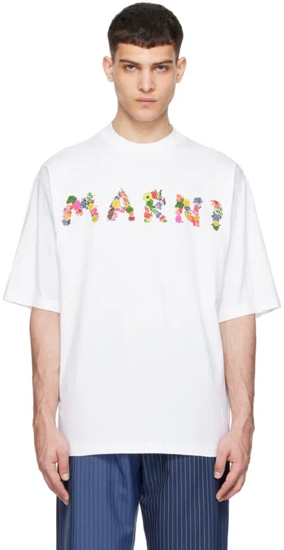 Marni White Printed T-shirt In Cbw01 Lily White