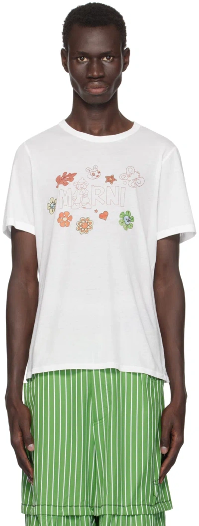 Marni Logo Cotton Graphic T-shirt In Fcw01 Lily White