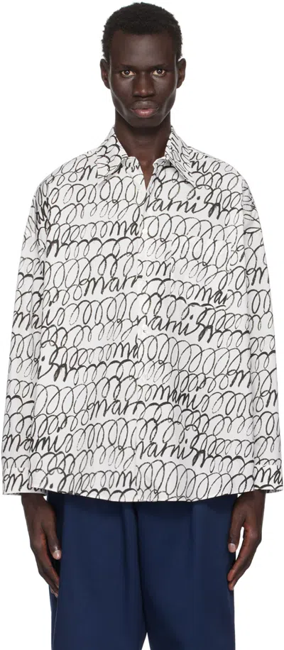 Marni Printed Long Sleeve Button Front Shirt In Msw01 Lily White