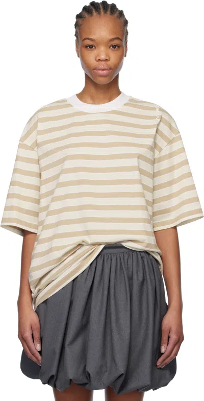 Marni White Striped Boxy Cotton T-shirt In Stw76 Taos Taupe