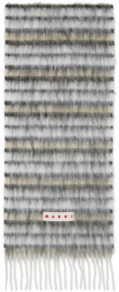 Marni White Striped Wool & Mohair Scarf In Stw01 Lily White