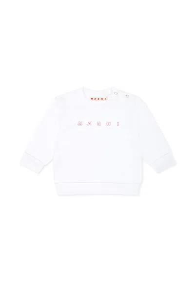 Marni White Sweatshirt For Babykids With Red Logo