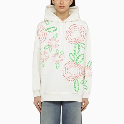 Marni Rose-print Cotton Hoodie In White