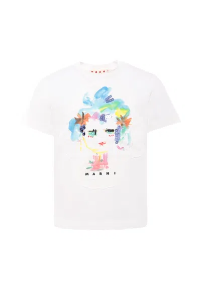 MARNI WHITE T-SHIRT FOR GIRL WITH FACE PRINT