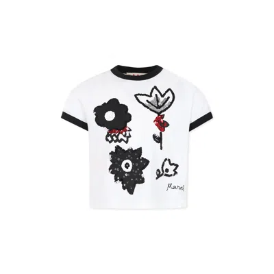 Marni Kids' White T-shirt For Girl With Flowers