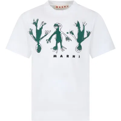 MARNI WHITE T-SHIRT FOR KIDS WITH LOGO AND PRINT