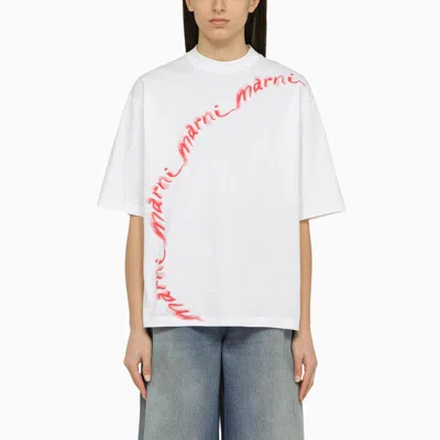 MARNI WHITE T-SHIRT WITH LOGO IN ORGANIC COTTON