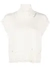 Marni Distressed Ribbed-knit Sleeveless Jumper In White