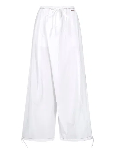Marni White Wide-leg Poplin Drawstring Pants