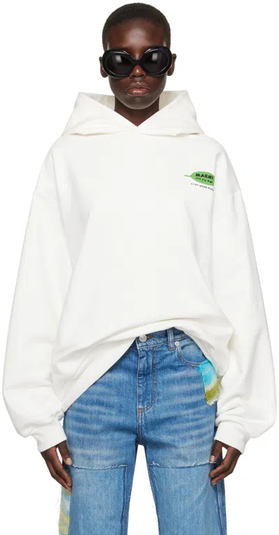 Marni White Wordsearch Flower Print Hoodie In Fww02 Natural White